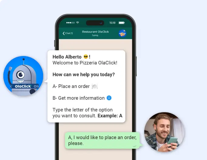 Asistente virtual de OlaClick recibiendo y confirmando pedidos automáticamente en el celular