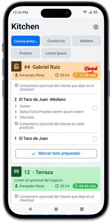 Celular mostrando menú digital de restaurante con pedidos