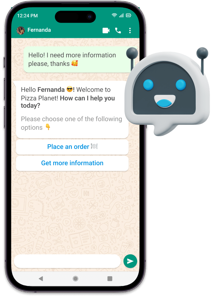 Celular mostrando el chatbot y asistente virtual de WhatsApp de OlaClick